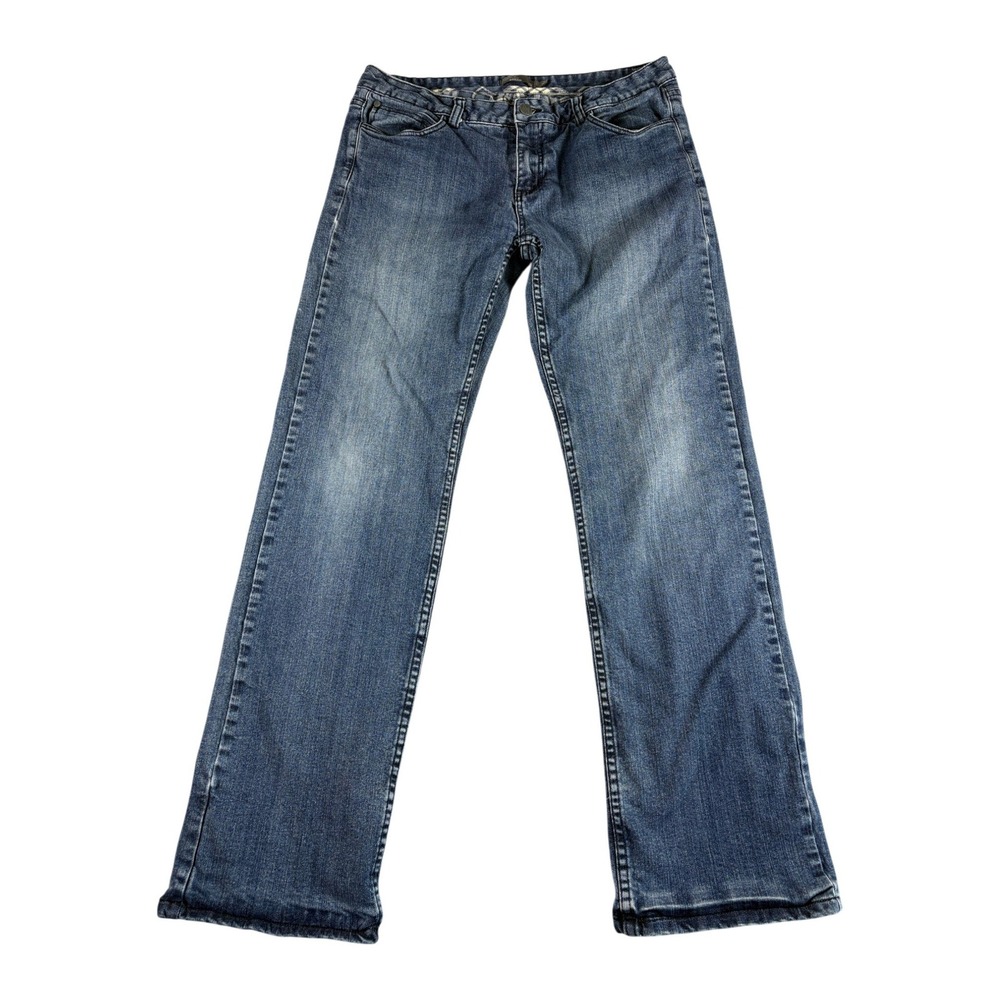 Prana Straight Leg Jeans Womens‎ 12 Blue Denim Flannel Lined Rugged Workwear